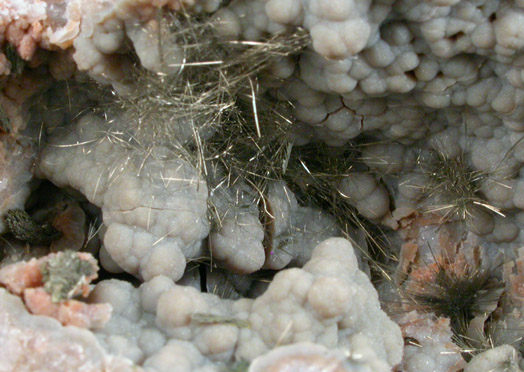 Millerite in Quartz Geode from US Route 27 road cut, Halls Gap, Lincoln County, Kentucky