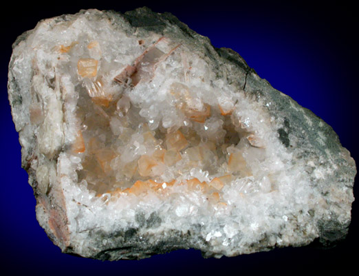 Calcite on Quartz from New Street Quarry, Paterson, Passaic County, New Jersey