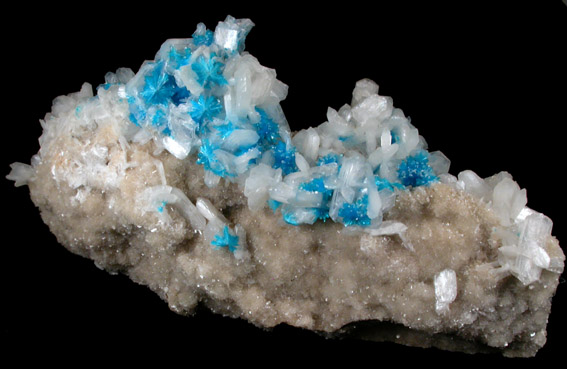 Cavansite on Stilbite and Quartz from Wagholi Quarry, Maharashtra, India