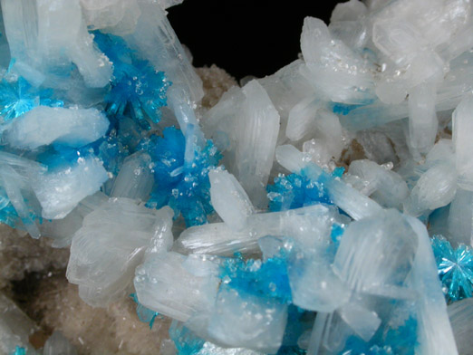 Cavansite on Stilbite and Quartz from Wagholi Quarry, Maharashtra, India