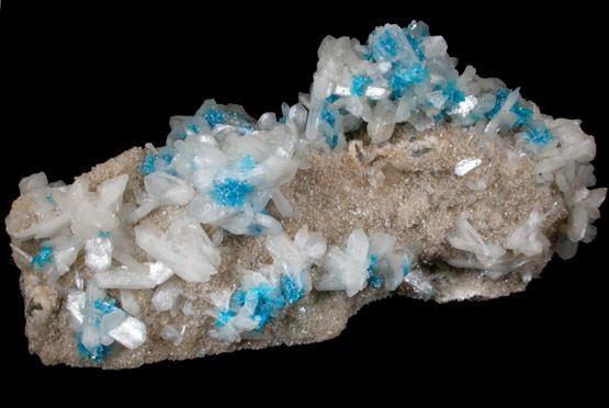 Cavansite on Stilbite and Quartz from Wagholi Quarry, Maharashtra, India