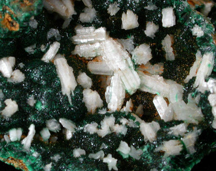 Cerussite on Brochantite from Tsumeb Mine, Otavi-Bergland District, Oshikoto, Namibia