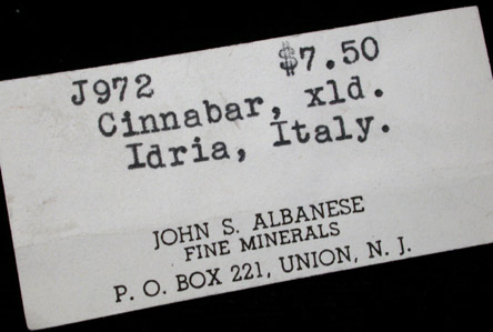 Cinnabar from Idrija Mine, Mt. Avala near Belgrade, Idrija (formerly Idria), Republic of Slovenia