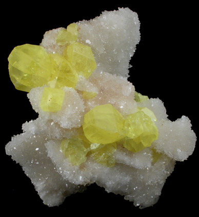 Sulfur on Aragonite from Agrigento District (Girgenti), Sicily, Italy