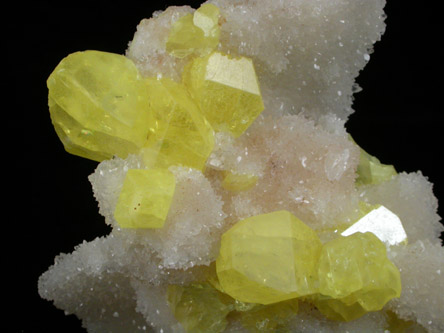 Sulfur on Aragonite from Agrigento District (Girgenti), Sicily, Italy