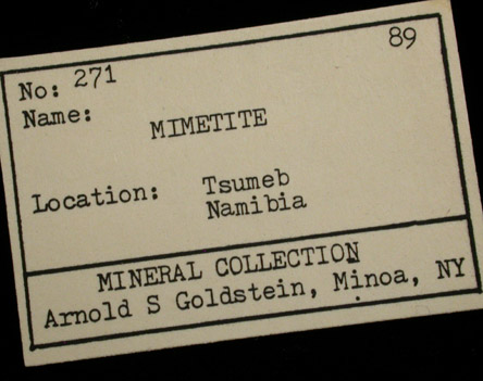 Mimetite on Dolomite from Tsumeb Mine, Otavi-Bergland District, Oshikoto, Namibia