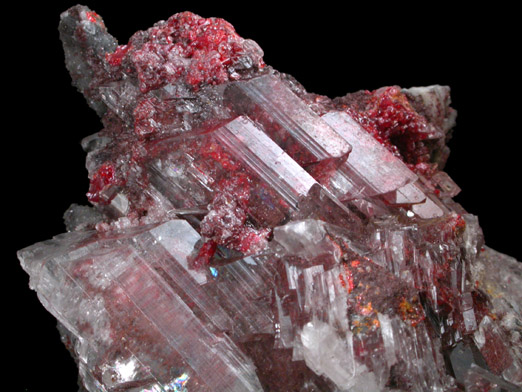 Realgar in Gypsum var. Selenite from Julcani District, Huancavelica, Peru