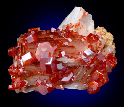 Vanadinite on Barite from Mibladen, Haute Moulouya Basin, Zeida-Aouli-Mibladen belt, Midelt Province, Morocco