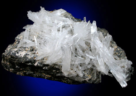 Gypsum var. Selenite on Sphalerite with Galena, Pyrite from Huaron Mine, Cerro de Pasco Province, Pasco Department, Peru
