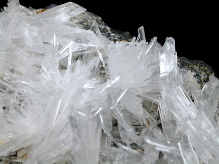 Gypsum var. Selenite on Sphalerite with Galena, Pyrite from Huaron Mine, Cerro de Pasco Province, Pasco Department, Peru