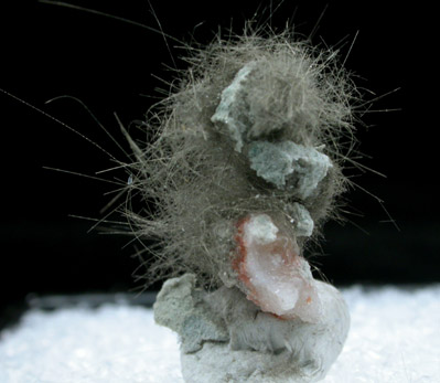 Millerite on Quartz from US Route 27 road cut, Halls Gap, Lincoln County, Kentucky