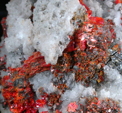 Realgar on Quartz from Julcani District, Huancavelica, Peru