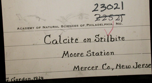 Stilbite and Calcite from Moore's Station Quarry, 44 km northeast of Philadelphia, Mercer County, New Jersey
