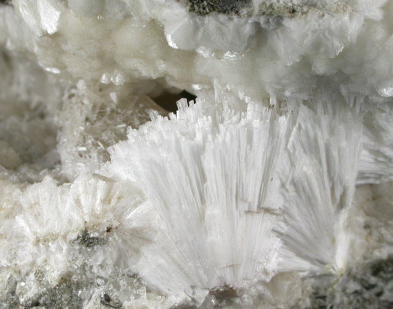 Natrolite over Calcite from Moore's Station Quarry, 44 km northeast of Philadelphia, Mercer County, New Jersey