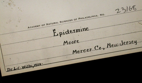 Stilbite var. Epidesmine over Calcite from Moore's Station Quarry, 44 km northeast of Philadelphia, Mercer County, New Jersey