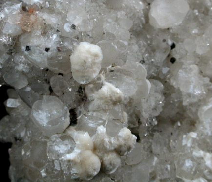Mesolite on Calcite with Goethite from Paterson, Passaic County, New Jersey