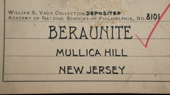 Beraunite pseudomorphs after Vivianite from Mullica Hill, Gloucester County, New Jersey