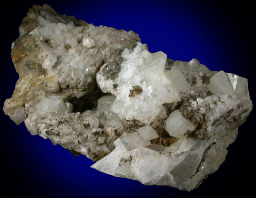 Galena (or Limonite pseudomorphs after Pyrite) on Calcite from Laurel Hill (Snake Hill) Quarry, Secaucus, Hudson County, New Jersey