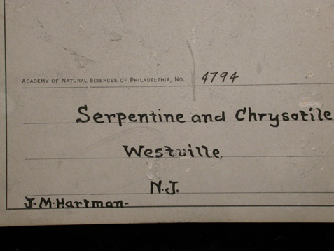 Serpentine and Chrysotile from Montville, Morris County, New Jersey