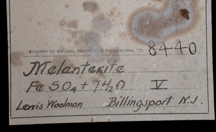 Melanterite from Billingsport, Gloucester County, New Jersey