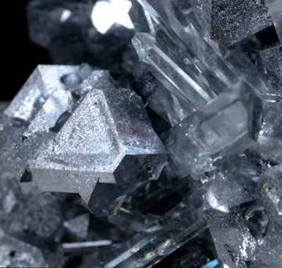 Galena (Spinel-law twinned crystals) with Quartz from Krushev Dol Mine, Davidkovo, Rhodope Mountains, Bulgaria