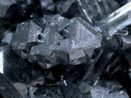 Galena (Spinel-law twinned crystals) with Quartz from Krushev Dol Mine, Davidkovo, Rhodope Mountains, Bulgaria