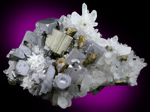 Galena and Chalcopyrite on Quartz from Deveti Septemvri Mine, Madan District, Rhodope Mountains, Bulgaria