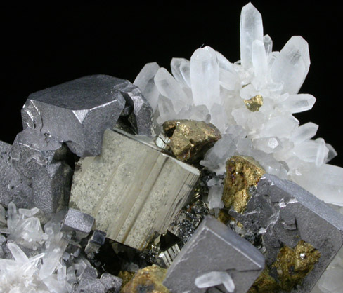 Galena and Chalcopyrite on Quartz from Deveti Septemvri Mine, Madan District, Rhodope Mountains, Bulgaria