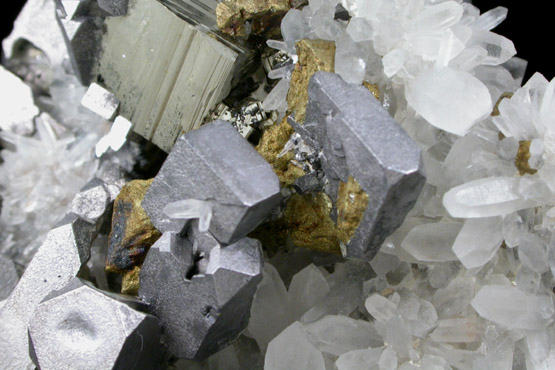 Galena and Chalcopyrite on Quartz from Deveti Septemvri Mine, Madan District, Rhodope Mountains, Bulgaria