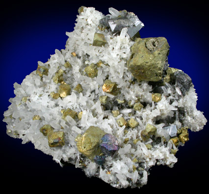 Chalcopyrite and Sphalerite on Quartz from Deveti Septemvri Mine, Madan District, Rhodope Mountains, Bulgaria