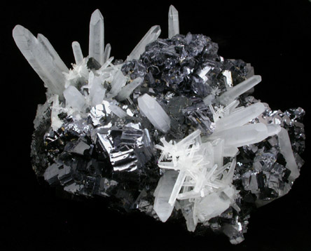 Galena (Spinel-law twinned crystals) with Quartz and Sphalerite from Krushev Dol Mine, Davidkovo, Rhodope Mountains, Bulgaria