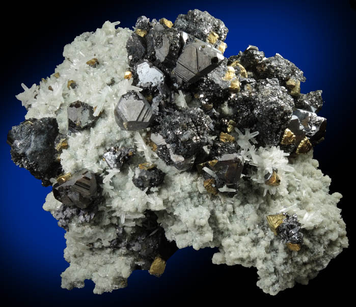 Sphalerite, Chalcopyrite, Galena on Quartz from Deveti Septemvri Mine, Madan District, Rhodope Mountains, Bulgaria