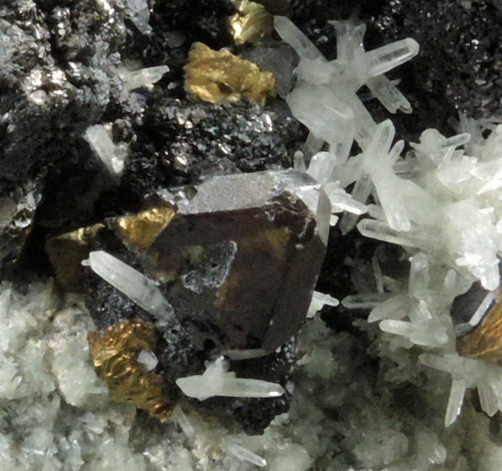 Sphalerite, Chalcopyrite, Galena on Quartz from Deveti Septemvri Mine, Madan District, Rhodope Mountains, Bulgaria