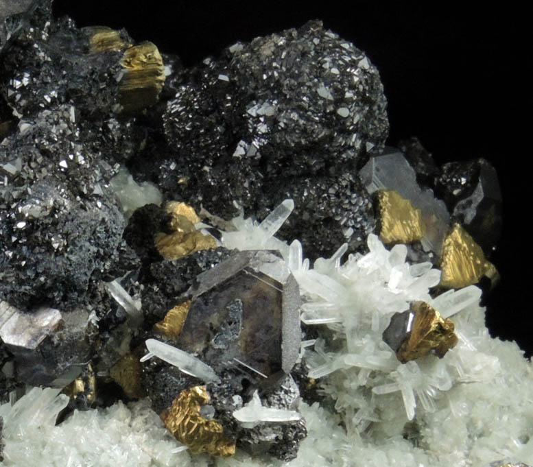 Sphalerite, Chalcopyrite, Galena on Quartz from Deveti Septemvri Mine, Madan District, Rhodope Mountains, Bulgaria