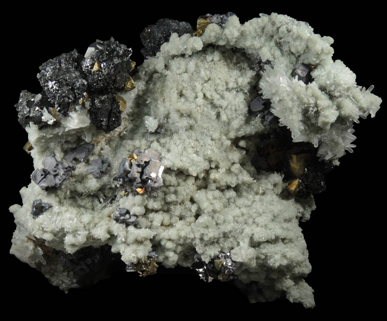 Sphalerite, Chalcopyrite, Galena on Quartz from Deveti Septemvri Mine, Madan District, Rhodope Mountains, Bulgaria