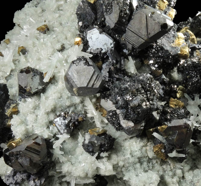 Sphalerite, Chalcopyrite, Galena on Quartz from Deveti Septemvri Mine, Madan District, Rhodope Mountains, Bulgaria