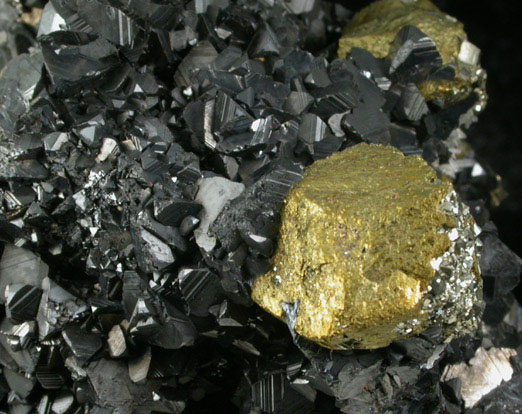 Pyrite on Chalcopyrite over Sphalerite with Quartz from Deveti Septemvri Mine, Madan District, Rhodope Mountains, Bulgaria