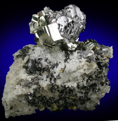 Pyrite and Galena on Quartz with Sphalerite, Chalcopyrite from Deveti Septemvri Mine, Madan District, Rhodope Mountains, Bulgaria