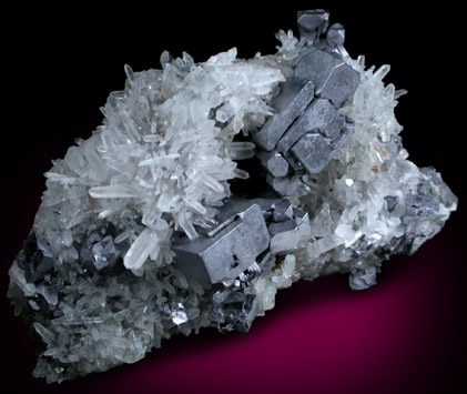 Galena (distorted crystals) on Quartz from Deveti Septemvri Mine, Madan District, Rhodope Mountains, Bulgaria