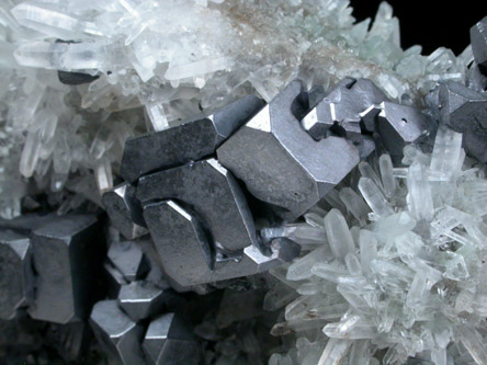 Galena (distorted crystals) on Quartz from Deveti Septemvri Mine, Madan District, Rhodope Mountains, Bulgaria