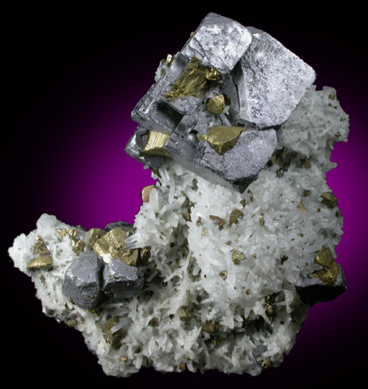 Galena and Chalcopyrite on Quartz from Deveti Septemvri Mine, Madan District, Rhodope Mountains, Bulgaria