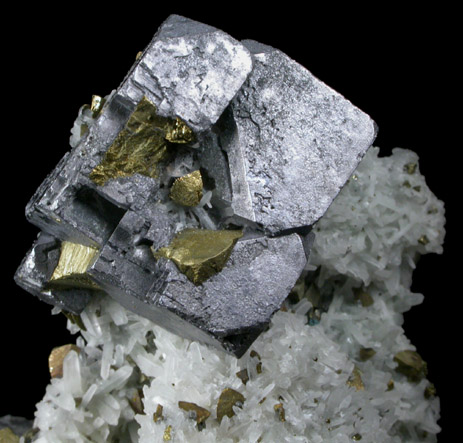 Galena and Chalcopyrite on Quartz from Deveti Septemvri Mine, Madan District, Rhodope Mountains, Bulgaria