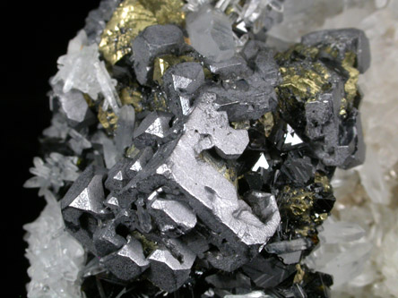 Galena with Chalcopyrite and Sphalerite on Quartz from Deveti Septemvri Mine, Madan District, Rhodope Mountains, Bulgaria