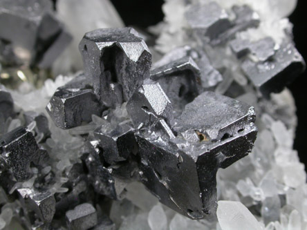 Galena (distorted crystals) with Chalcopyrite on Quartz from Deveti Septemvri Mine, Madan District, Rhodope Mountains, Bulgaria