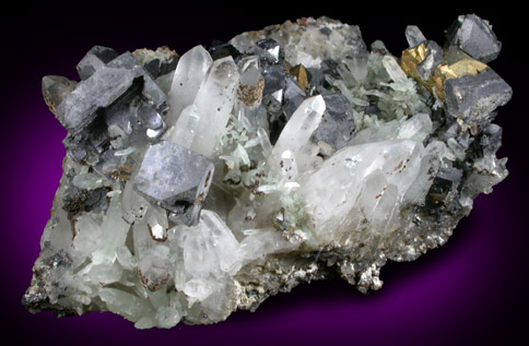 Galena, Chalcopyrite, Sphalerite on Quartz from Deveti Septemvri Mine, Madan District, Rhodope Mountains, Bulgaria