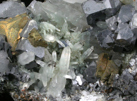 Galena, Chalcopyrite, Sphalerite on Quartz from Deveti Septemvri Mine, Madan District, Rhodope Mountains, Bulgaria