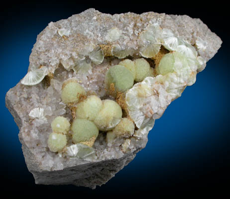 Wavellite on Quartz from National Limestone Quarry, Lime Ridge, Mount Pleasant Mills, Snyder County, Pennsylvania