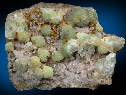 Wavellite on Quartz from National Limestone Quarry, Lime Ridge, Mount Pleasant Mills, Snyder County, Pennsylvania