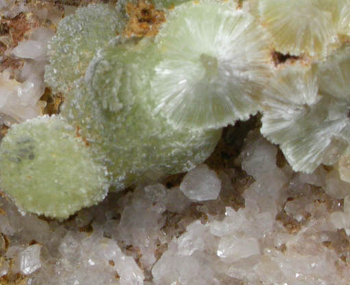 Wavellite on Quartz from National Limestone Quarry, Lime Ridge, Mount Pleasant Mills, Snyder County, Pennsylvania