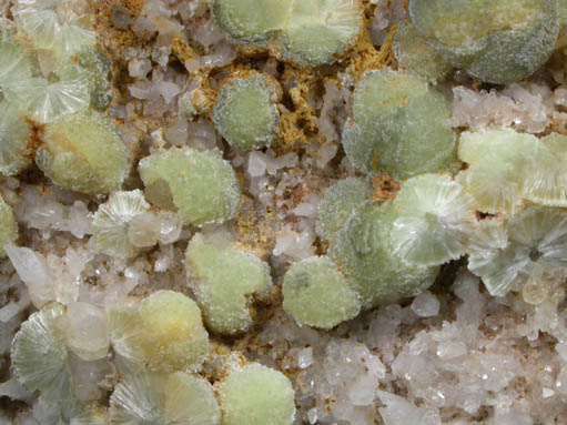 Wavellite on Quartz from National Limestone Quarry, Lime Ridge, Mount Pleasant Mills, Snyder County, Pennsylvania